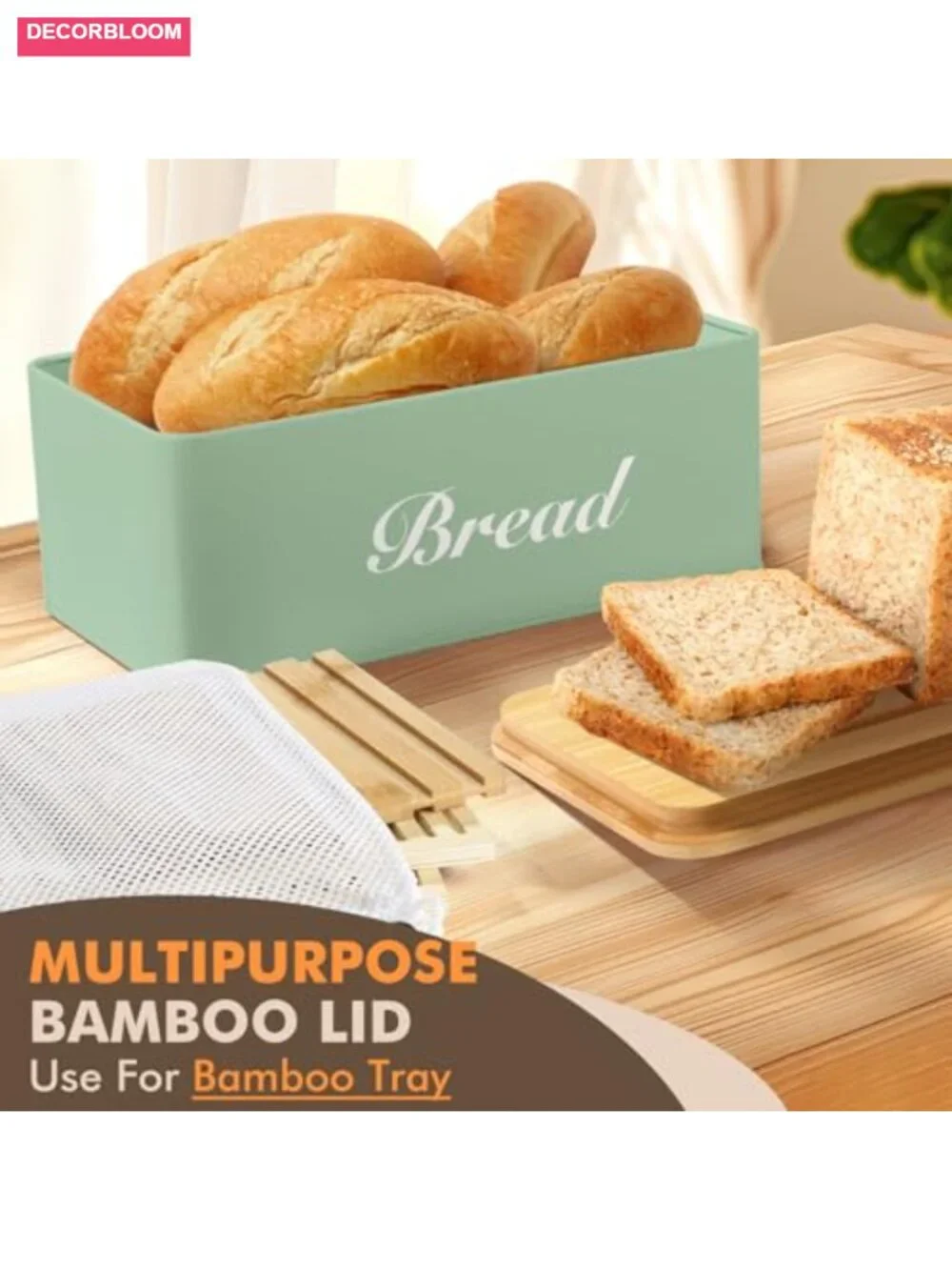 Farmhouse 3-in-1 Bamboo Bread Slicer Box Kitchen Counter Storage